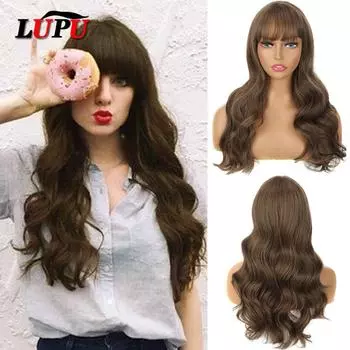 Синтетические парики LUPU для чернокожих женщин, афроамериканские длинные волны, женские;s парики с челкой Лолита косплей парик термостойкие волосы 55CM