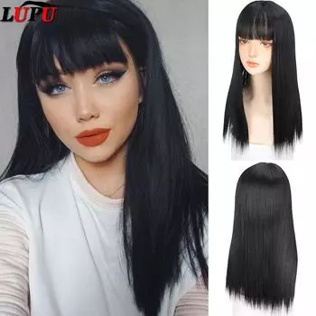 Синтетические парики LUPU с челкой для женщин, афроамериканские косплей Лолита, повседневные вечерние, длинные прямые черные термостойкие волосы China