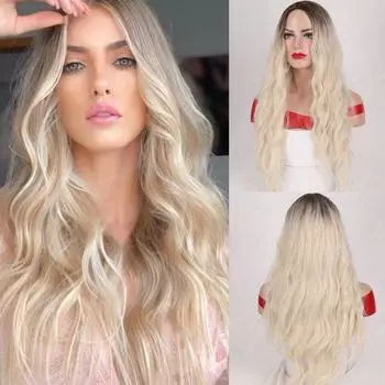 Синтетические парики LUPU, термостойкое волокно, средняя часть, повседневные парики для косплея для женщин, длинные волнистые, омбре, светлые, розовые, серебряные волосы 70CM