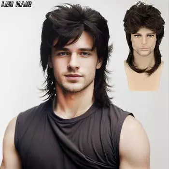 Синтетические парики MERISIHAIR для мужчин, термостойкие волокна, мужской парик, черный, коричневый, натуральные парики, мужской парик для косплея в стиле ретро, рок-вечеринка 35cm