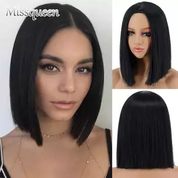 Синтетические парики MISSQUEEN, короткие прямые парики боб для женщин, средняя часть, натуральные черные, красные, розовые, оранжевые волосы для косплея 14inches&China