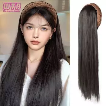 Синтетические парики WTB, повязка для волос, 23 дюйма, встроенные женские длинные прямые волосы, натуральный пушистый парик с половиной головы для женщин
