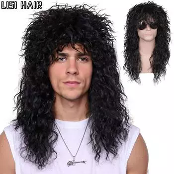 Синтетические парики XINRAN для мужчин, парики для косплея, мужские вьющиеся волнистые волосы, черный, светлый парик с челкой, пушистый парик 35cm