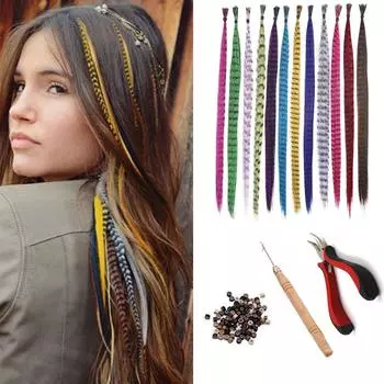 Синтетические перьевые накладные волосы 10 штук, искусственные волосы I Tip Rainbow, синтетические волосы 16 дюймов, накладные перья для наращивания волос