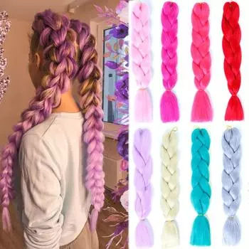 Синтетические плетеные волосы 24 дюйма Jumbo Braid Ombre Jumbo Наращивание волос для женщин DIY Косички для волос Фиолетовый Розовый Желтый Красный 1PC