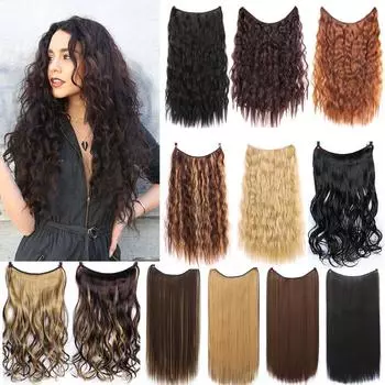 Синтетические прямые волосы для наращивания без зажима, натуральные скрытые секретные накладные волосы, синтетические волнистые волосы