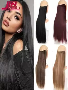 Синтетические прямые волосы для наращивания без зажимов, цельный накладной шиньон, накладная накладная прическа «рыбья линия» для женщин