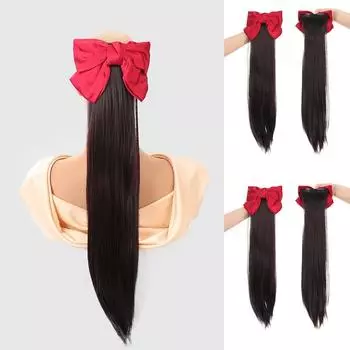 Синтетические прямые волосы, хвост, женская мода, длинные волосы, бант, парик, хвост, расческа для волос, прямой зажим для волос, парик для молодой девушки