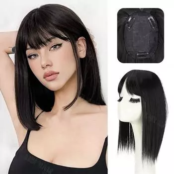 Синтетические прямые заколки для волос в наращивании волос натуральные короткие шиньоны для женщин с челкой натуральный цвет 35cm