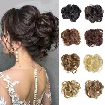 Синтетические шиньон с когтями, вьющиеся ленты для волос, беспорядочная булочка, шиньон для женщин, натуральные накладные волосы, термостойкие черные 6inch