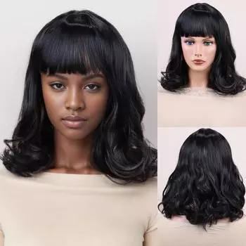 Синтетические смешанные черные коричневые парики короткие волнистые парики с челкой для женщин ежедневный косплей натуральный парик из термостойкого волокна черный коричневый