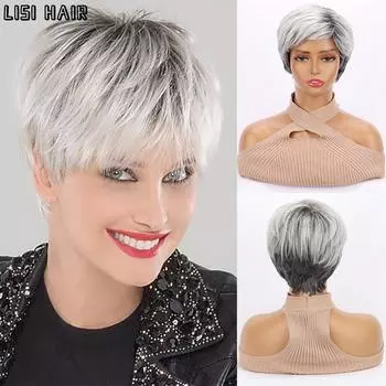 Синтетические смешанные серо-черные парики XINRAN, короткие прямые натуральные парики, термостойкий парик для женщин, повседневная одежда 25cm