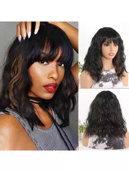 Синтетические термостойкие парики 14 дюймов короткие до плеч средней длины вьющиеся волнистые боб коричневые блики черные парики для женщин повседневное использование на вечеринках 14inch