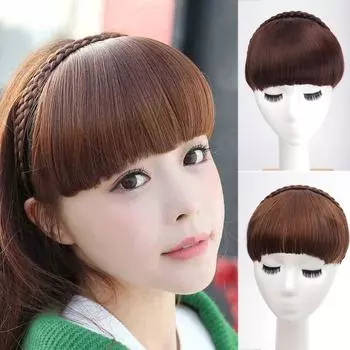 Синтетические термостойкие волосы, аккуратная бахрома с косами, повязка на голову, тупая челка, наращивание волос для женщин, шиньоны