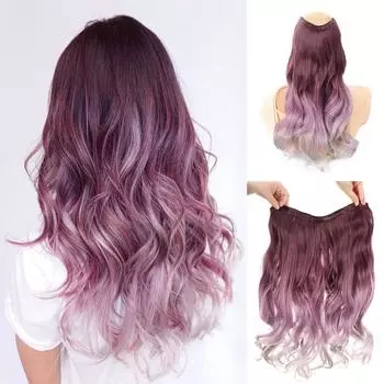 Синтетические V-образные длинные вьющиеся волнистые наращивание волос в накладных волосах из термостойкого волокна с градиентом фиолетового, серого цвета для женщин