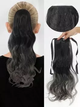 Синтетические вьющиеся волосы конского хвоста, разноцветные накладные волосы, обернутые повязкой, 18-дюймовые накладные волосы конского хвоста для женщин, ежедневное использование 18inch