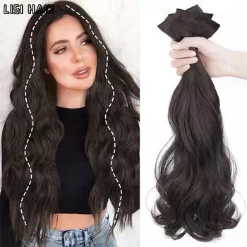 Синтетические волосы LISI, 3 шт./компл., длинные волнистые заколки для наращивания волос, термостойкое волокно, шиньон для женщин 60cm