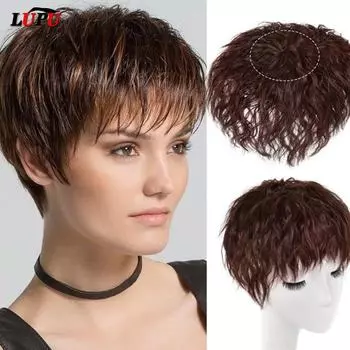 Синтетические волосы LUPU с челкой, натуральные черные, коричневые заколки для наращивания волос, термостойкое волокно для женщин 5CMX9CM