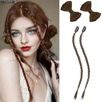 Синтетические волосы MERISIHAIR, 2 стиля, пучки с бантом, заколки для волос и длинный плетеный хвост, заколка для наращивания волос, натуральный парик для женщин 45cm