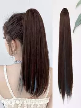 Синтетические волосы на клипсах-когтях для наращивания в хвосте, темно-коричневые пряди, синие, длинные, прямые, конский хвост 20inch