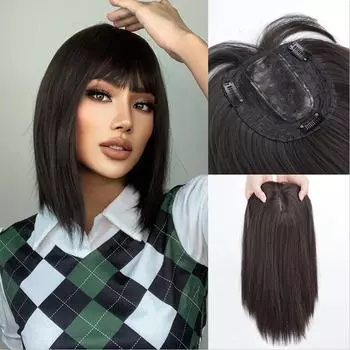 Синтетические волосы, натуральная заколка для прямых волос, парики для женщин, шиньон с челкой, термостойкое волокно