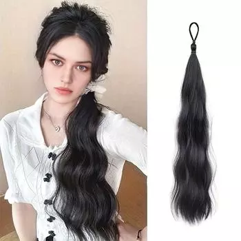 Синтетические волосы, парик, пучок, накладные волосы, натуральные пушистые волосы, объемный волнистый хвост с эластичной резинкой для волос коричневый/чёрный