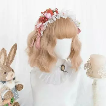 Синтетические волосы, розовый парик Лолиты, блондинка, черный, коричневый, короткая волна, боб для женщин, парик для косплея с челкой, высокотемпературное волокно Rreference Picture