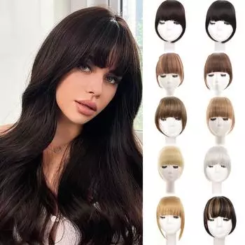 Синтетические заколки для челки, челка на лбу, челка с висками, накладные волосы, коричневые, черные, искусственные челки, наращивание волос для женщин