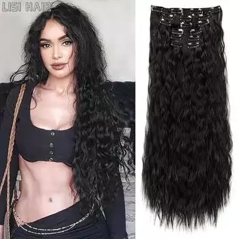 Синтетические заколки для наращивания волос LISI HAIR, длинные волнистые вьющиеся волосы, 6 шт., натуральные мягкие толстые шиньоны с полной головой 60cm