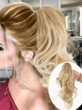 Синтетические зажимы для наращивания волос «Конский хвост» Короткие вьющиеся натуральные хвосты Накладные волосы для женщин Конский хвост Черные волосы «Конский хвост» 12inch