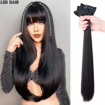 Синтетические зажимы LISI HAIR для наращивания волос, прямые шиньоны 24 дюйма, 3 шт./компл., зажимы из термостойкого волокна для наращивания волос для женщин 60cm