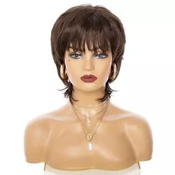 Синтетические женские смешанные светлые коричневые короткие парики из натуральных волос с челкой повседневные парики для косплея термостойкие волокна для женщин золотисто-коричневый