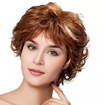 Синтетические женские светлые каштановые волосы, короткие вьющиеся парики, женский натуральный пушистый парик с челкой, термостойкий парик для повседневного использования, косплей золотисто-коричневый