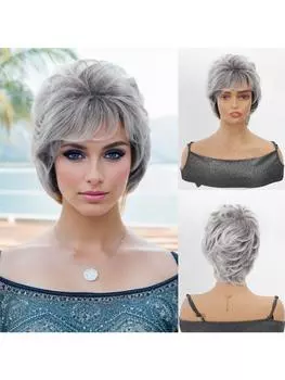 Синтетический 12-дюймовый волнистый серый парик с дышащей внутренней сеткой, реалистичный парик, идеально подходит для ролевых игр на школьных праздниках, подходит для женщин 12inch