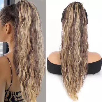 Синтетический 22-дюймовый длинный хвост с волнистой рябью для наращивания волос с высококачественным термостойким и универсальным стилем для повседневного ношения