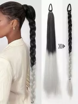 Синтетический 28-дюймовый плетеный хвост, длинный прямой хвост с резинкой, плетеный хвост для женщин. Повседневное использование. 28inch