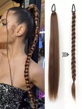 Синтетический 28-дюймовый плетеный хвост, длинный прямой хвост с резинкой, плетеный хвост для женщин. Повседневное использование. 28inch