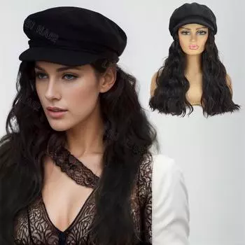 Синтетический берет MISSQUEEN и рыбацкая шляпа, наращивание парика, длинные волнистые волосы, подходят для женщин, повседневная одежда 50cm