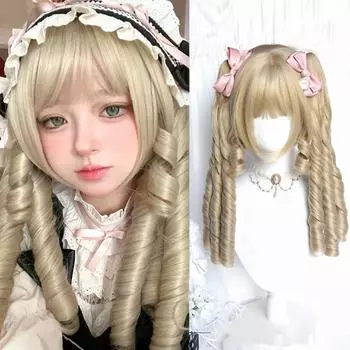 Синтетический бежевый, золотой, элегантный, ретро, римский, двойной хвост, термостойкое волокно, женский парик с зажимом для рта в стиле Лолиты, тигра