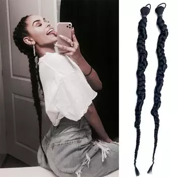 Синтетический боксерский хвостик для наращивания волос, натуральный черный искусственные волосы, эластичная веревка для волос, термостойкая твист-косичка для женщин, шиньон