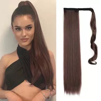 Синтетический черный, коричневый длинный прямой хвостик, термостойкий обертывание вокруг хвоста, черный шиньон для женщин, повседневного использования 26inch