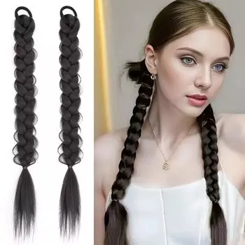 Синтетический длинный плетеный конский хвост с резинкой для волос, мягкие волосы для женщин, повседневная одежда 40cm