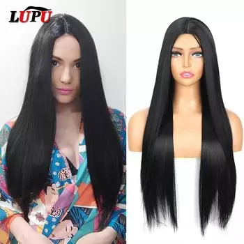 Синтетический длинный прямой черный термостойкий парик из волокна для женщин, повседневный косплей, модные натуральные парики 60CM