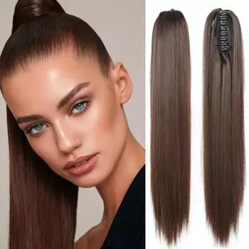 Синтетический длинный прямой хвост длиной 22 дюйма, зачесанный в хвостик для наращивания волос, черный блондин подходит для женщин. 1B