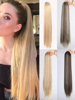 Синтетический длинный прямой конский хвост 26 дюймов завязка конский хвост термостойкие клипсы для наращивания волос для женщин 26inch