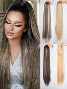Синтетический длинный прямой конский хвост 26 дюймов завязка конский хвост термостойкие клипсы для наращивания волос для женщин 26inch