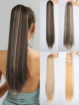 Синтетический длинный прямой конский хвост 26 дюймов завязка конский хвост термостойкие клипсы для наращивания волос для женщин 26inch