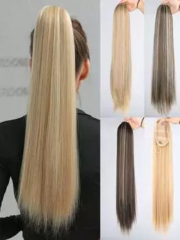Синтетический длинный прямой конский хвост 26 дюймов завязка конский хвост термостойкие клипсы для наращивания волос для женщин 26inch