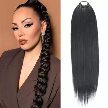 Синтетический длинный прямой конский хвост, накладные волосы, натуральный плетеный конский хвост, резинка для волос для женщин, повседневная одежда 65cm