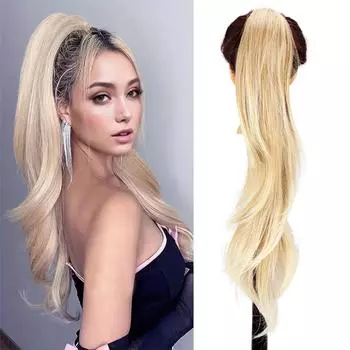 Синтетический длинный прямой кудрявый парик-конский хвост с накладными волосами, натуральный парик с завязками на заколках для женщин 55cm